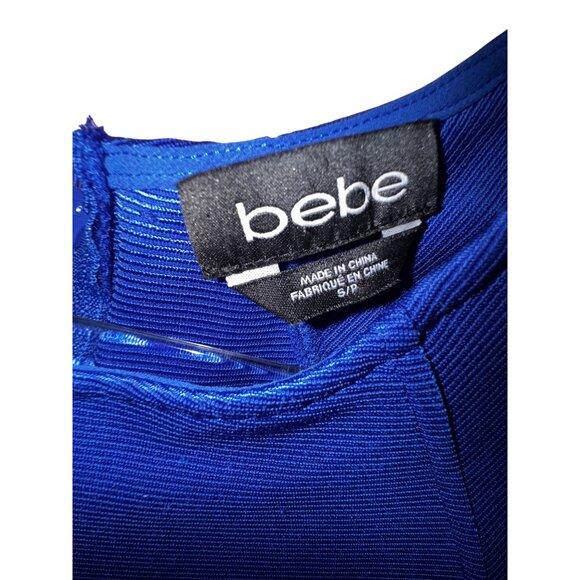 Bebe‎ Royal Blue Mesh Cutout High Low Cocktail Dress Small Sexy Classic Y2K Cute - Picture 4 of 6